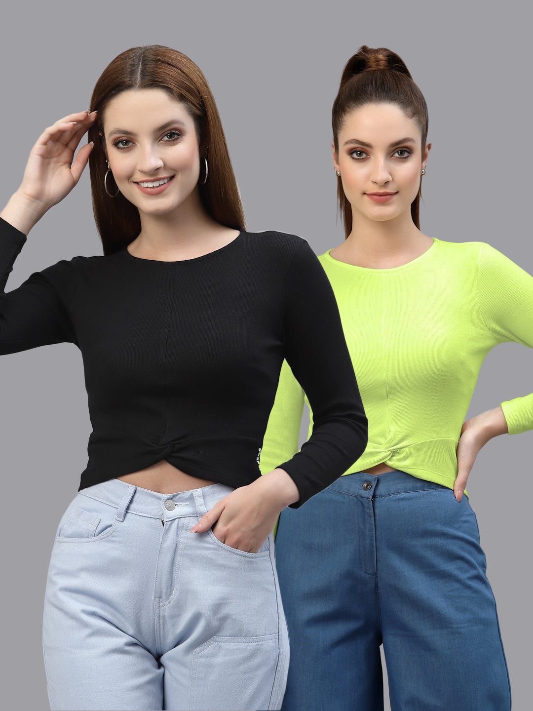 Women Pack Of 2 Ribbed Pure Cotton Crop Top - Friskers