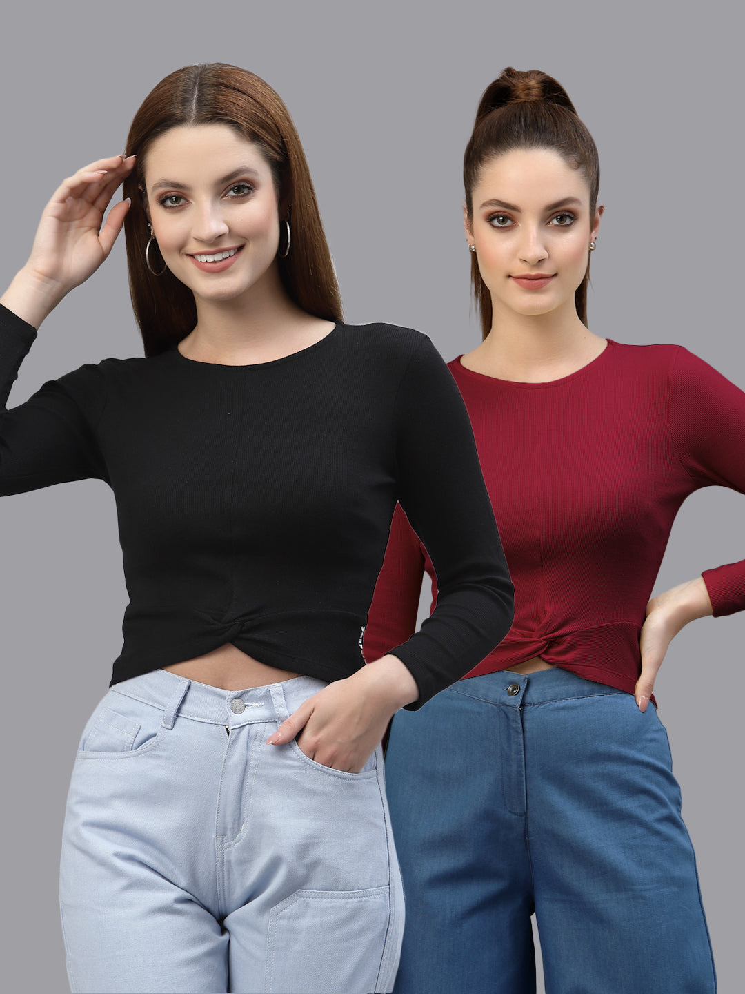 Women Pack Of 2 Ribbed Pure Cotton Crop Top - Friskers