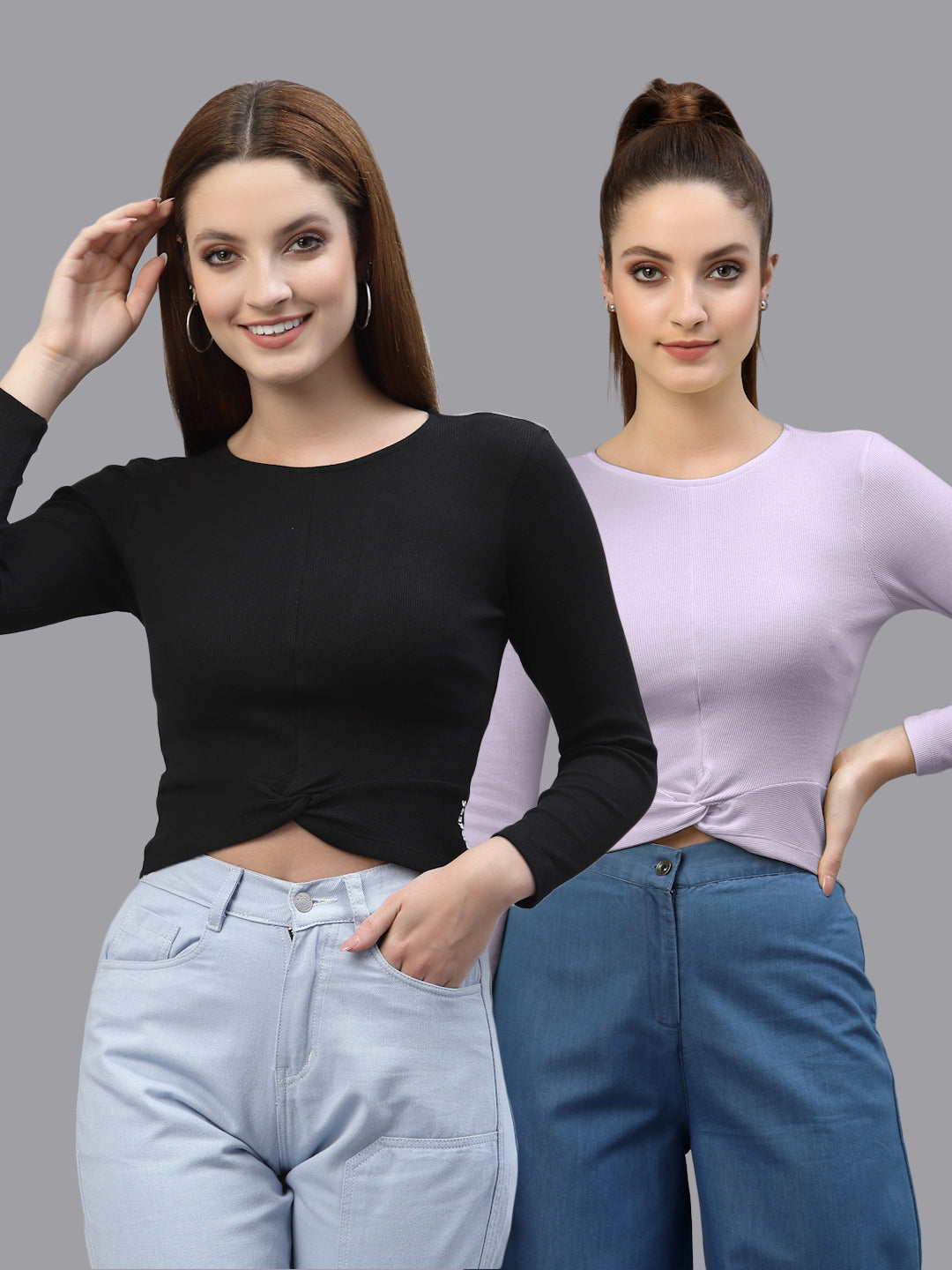 Women Pack Of 2 Ribbed Pure Cotton Crop Top - Friskers