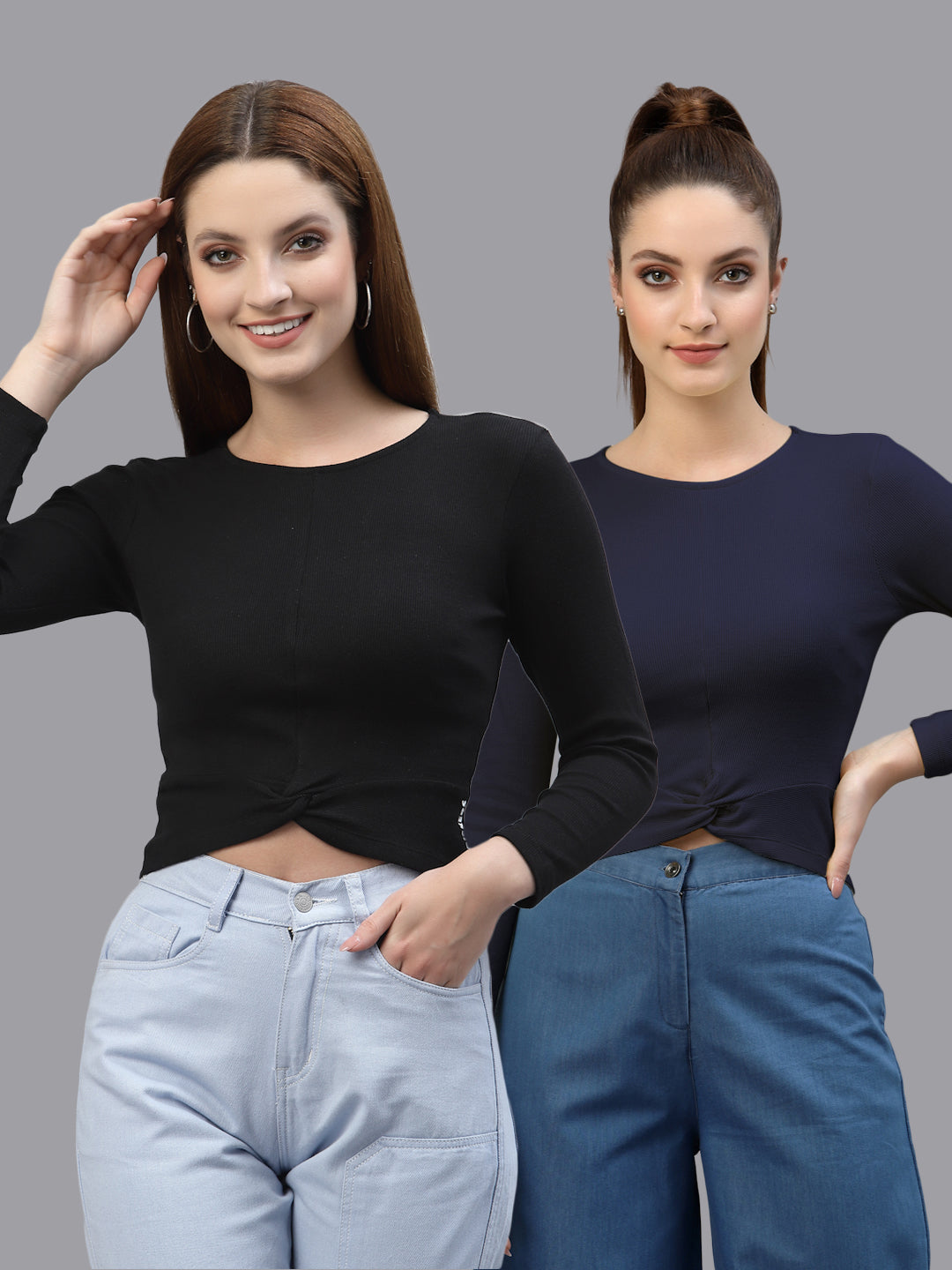Women Pack Of 2 Ribbed Pure Cotton Crop Top - Friskers