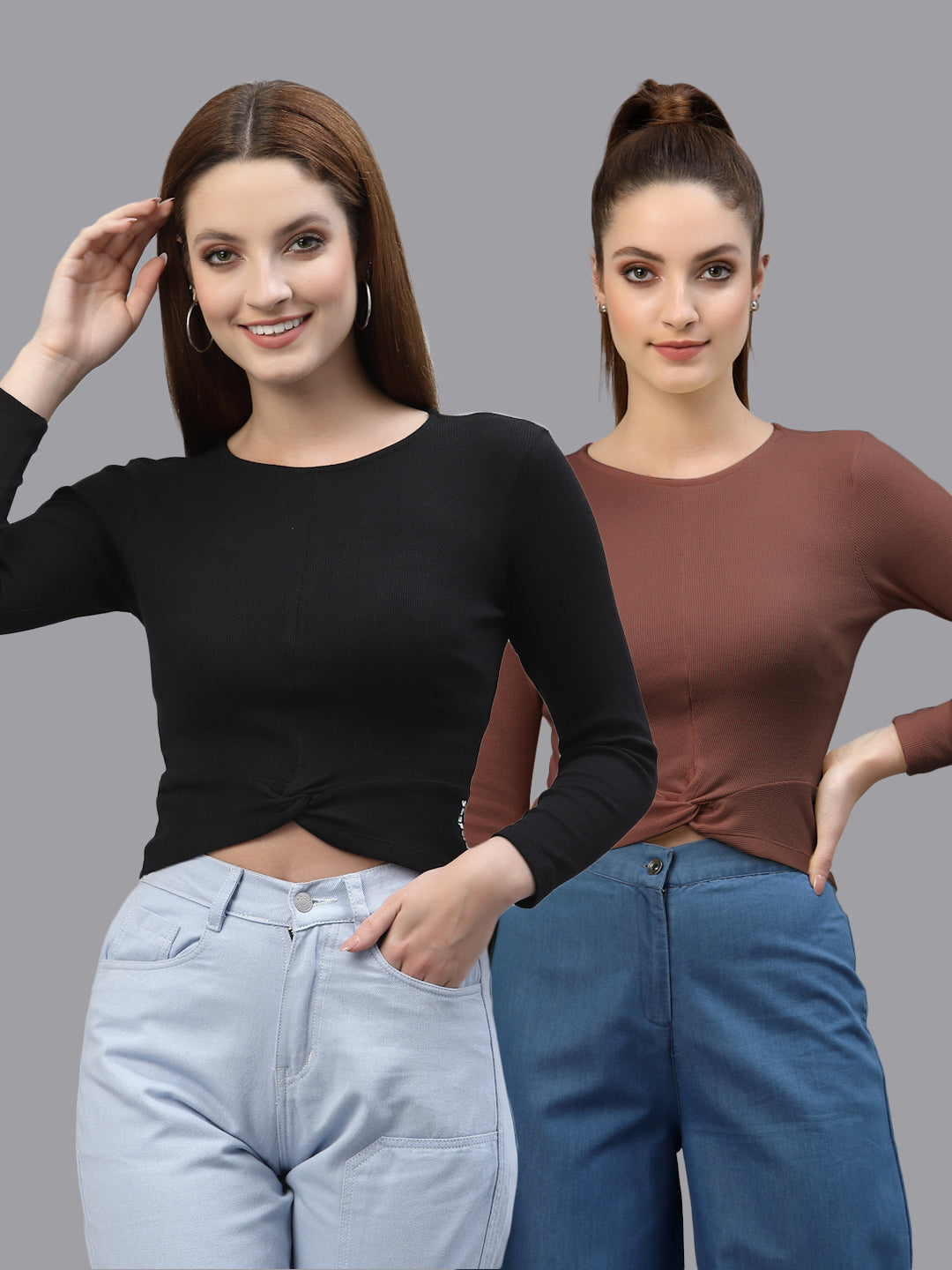 Women Pack Of 2 Ribbed Pure Cotton Crop Top - Friskers