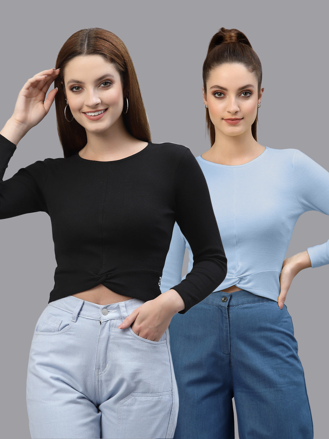Women Pack Of 2 Ribbed Pure Cotton Crop Top - Friskers