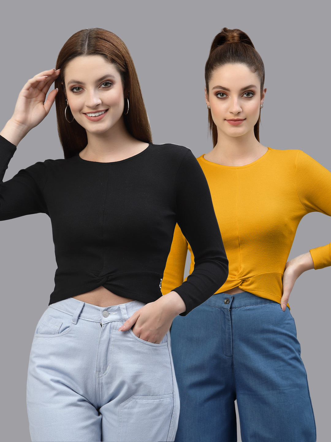 Women Pack Of 2 Ribbed Pure Cotton Crop Top - Friskers