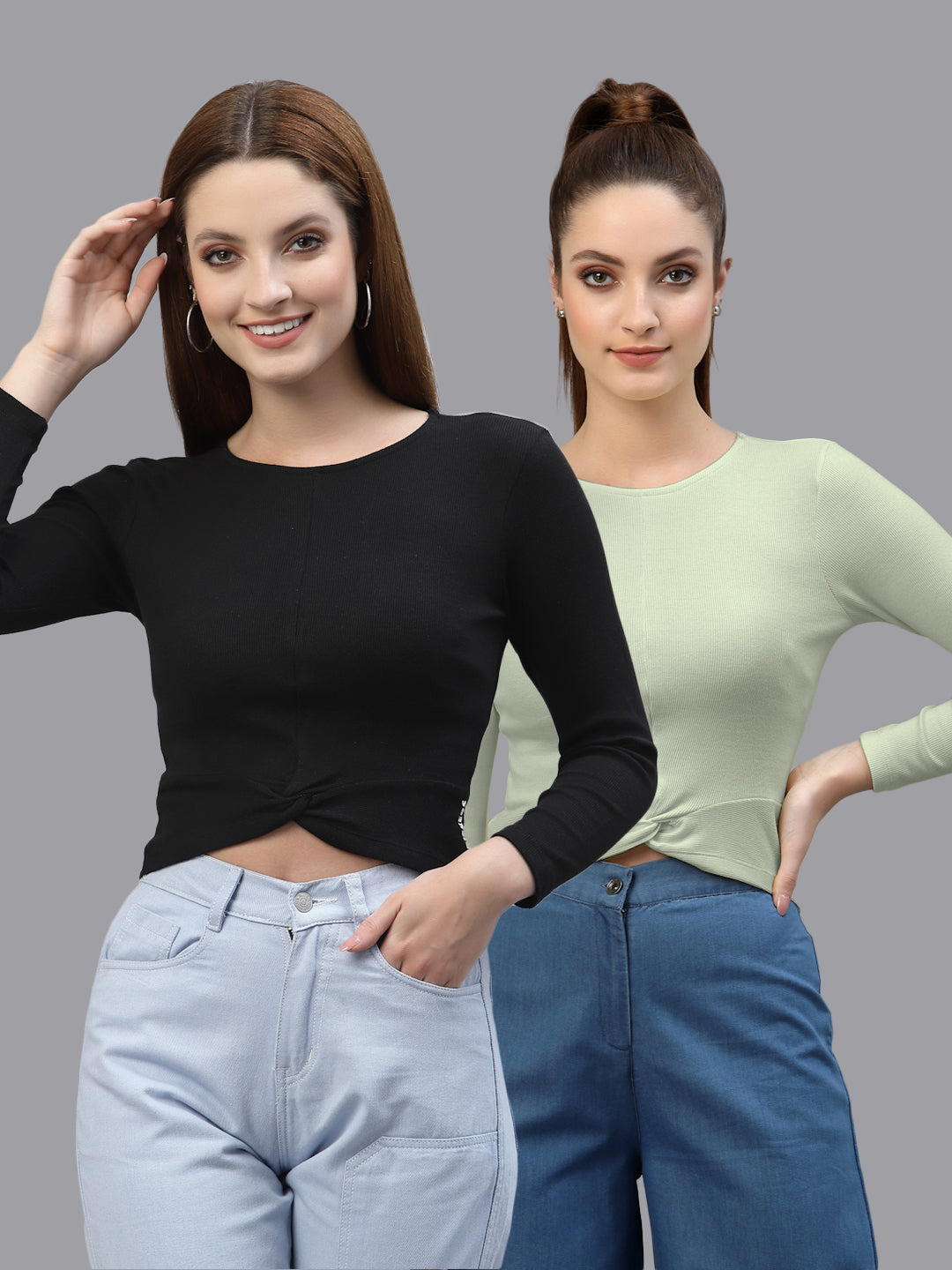 Women Pack Of 2 Ribbed Pure Cotton Crop Top - Friskers