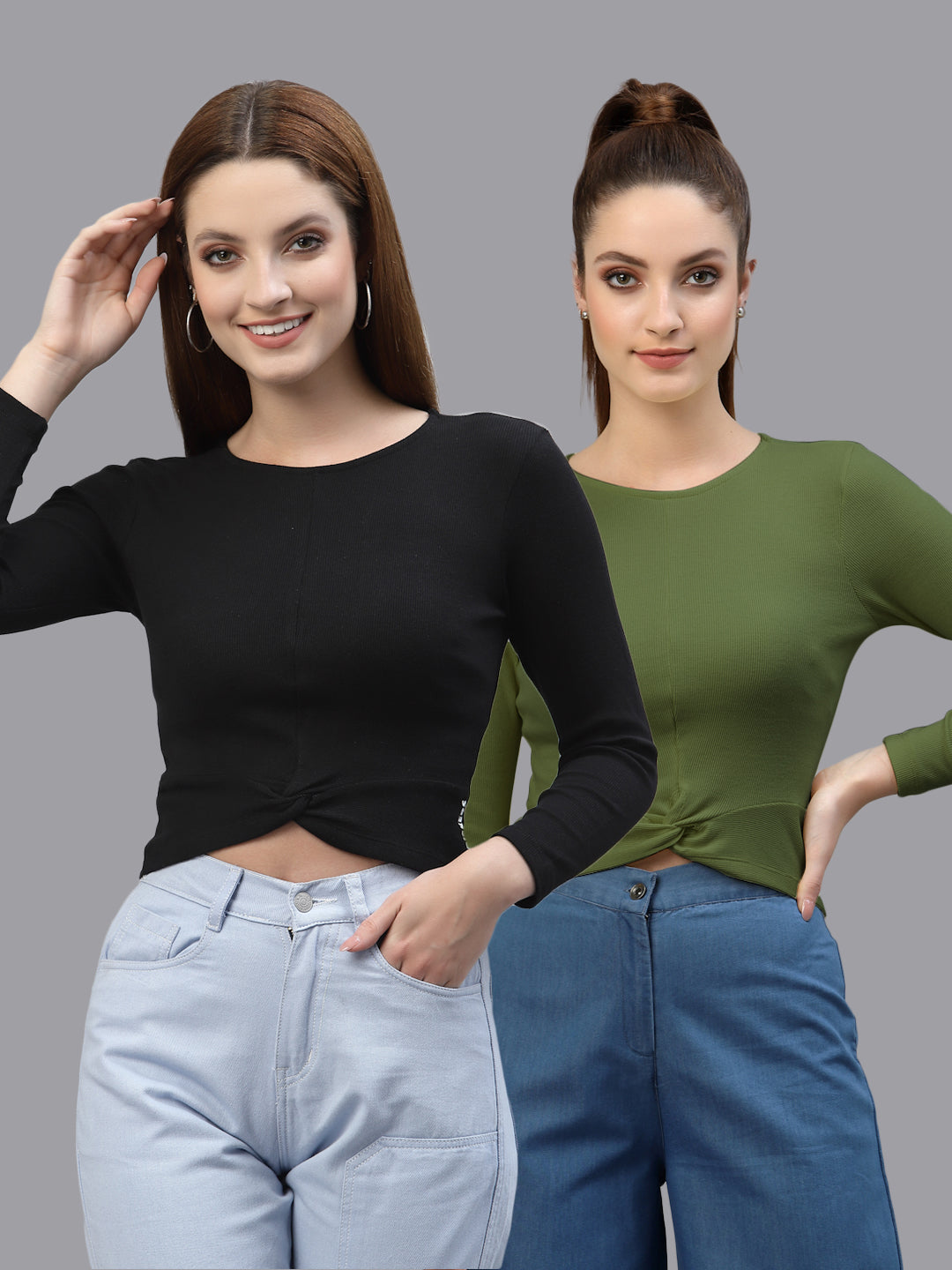 Women Pack Of 2 Ribbed Pure Cotton Crop Top - Friskers