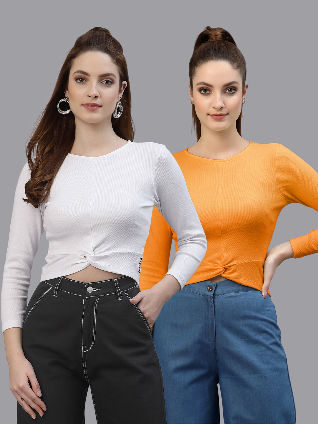 Women Pack Of 2 Ribbed Pure Cotton Crop Top - Friskers
