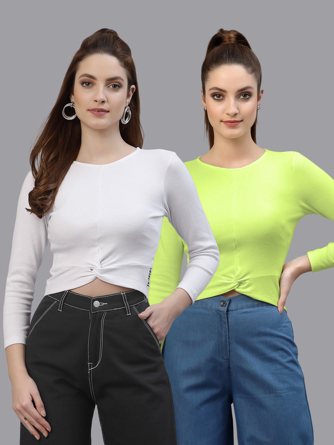 Women Pack Of 2 Ribbed Pure Cotton Crop Top - Friskers