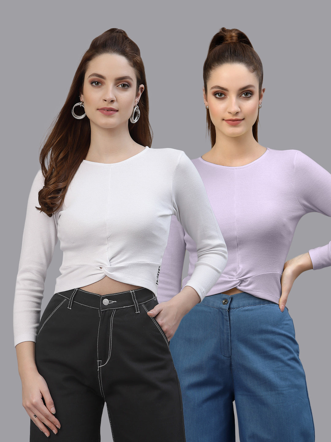Women Pack Of 2 Ribbed Pure Cotton Crop Top - Friskers