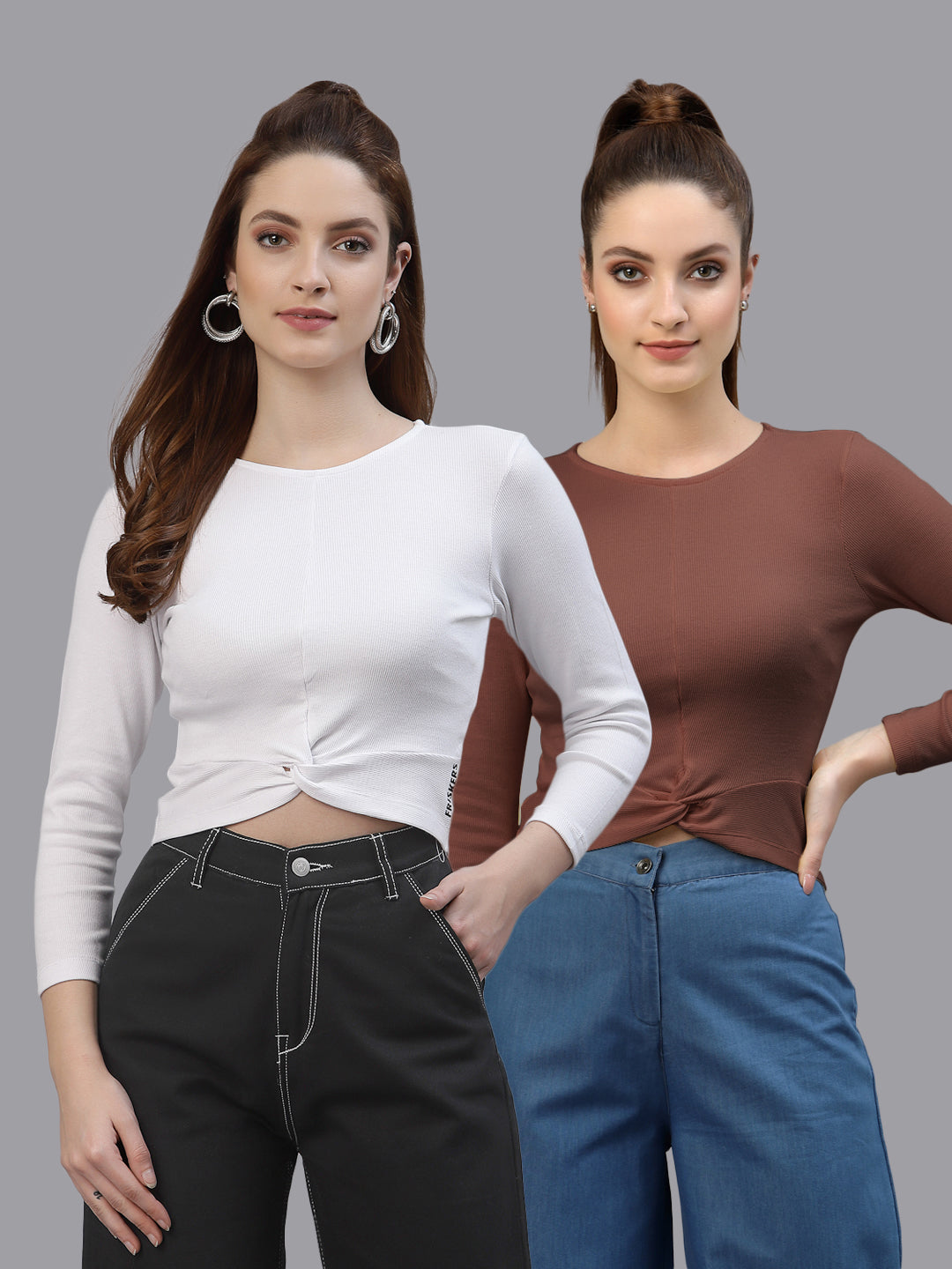 Women Pack Of 2 Ribbed Pure Cotton Crop Top - Friskers