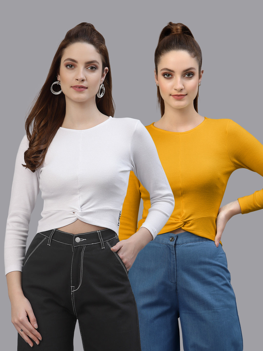 Women Pack Of 2 Ribbed Pure Cotton Crop Top - Friskers