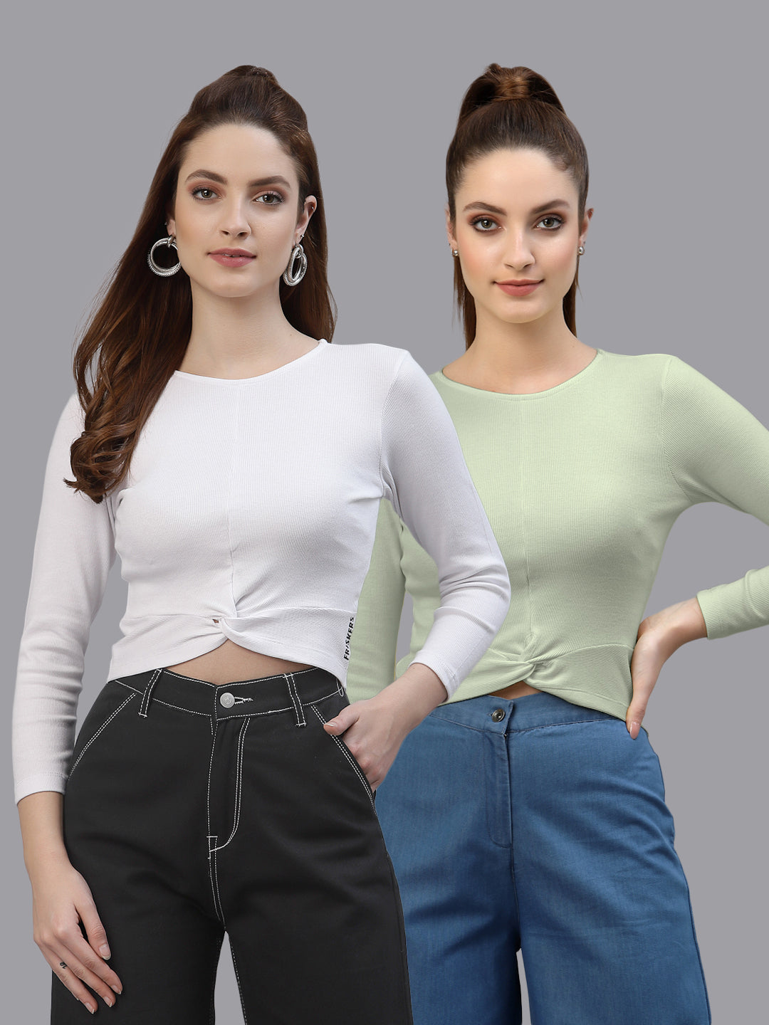 Women Pack Of 2 Ribbed Pure Cotton Crop Top - Friskers