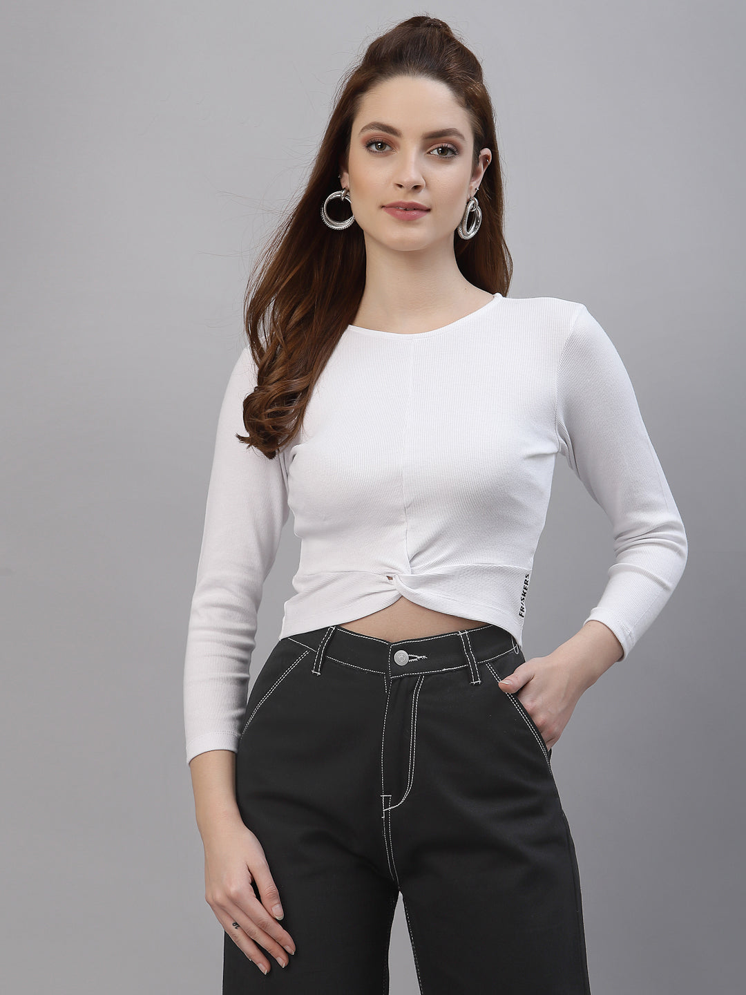 Friskers Women Round Neck Solid High-Low Crop Top - Friskers