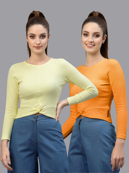 Women Pack Of 2 Ribbed Pure Cotton Crop Top