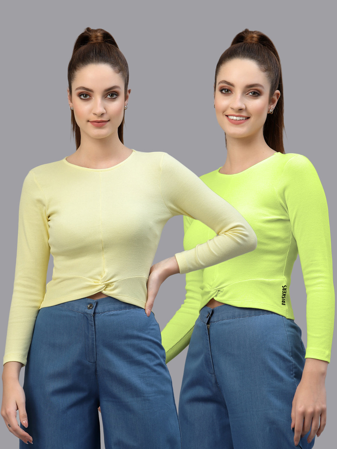 Women Pack Of 2 Ribbed Pure Cotton Crop Top - Friskers