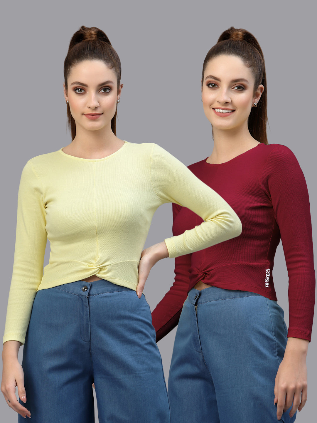 Women Pack Of 2 Ribbed Pure Cotton Crop Top - Friskers