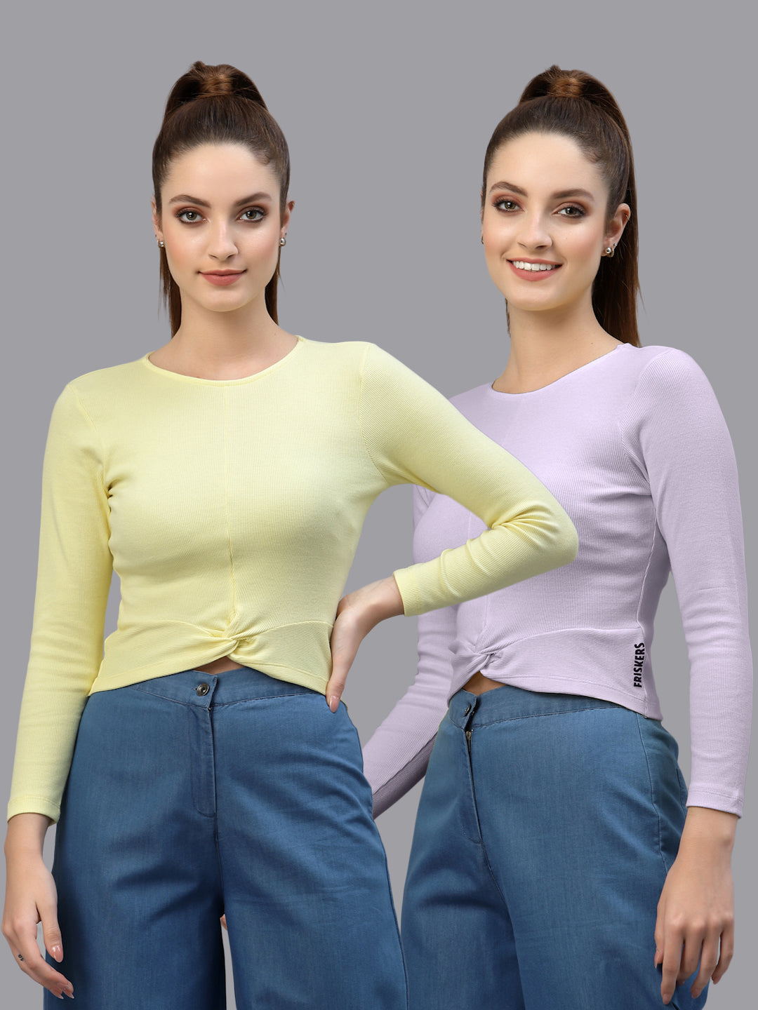 Women Pack Of 2 Ribbed Pure Cotton Crop Top - Friskers