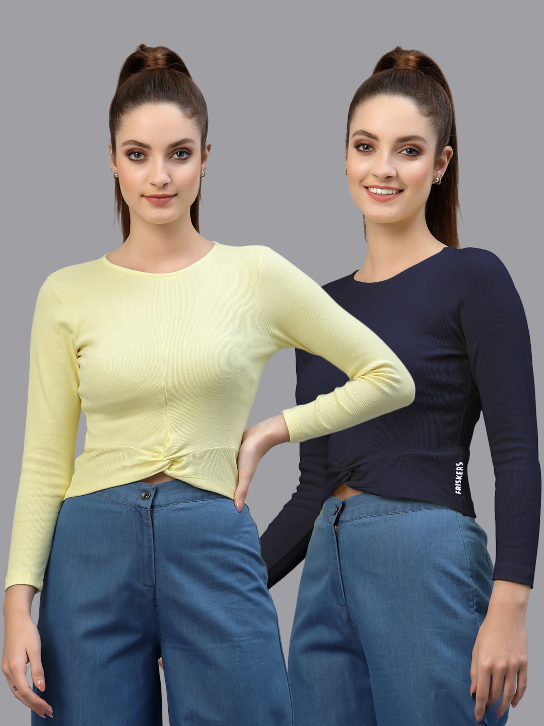 Women Pack Of 2 Ribbed Pure Cotton Crop Top - Friskers