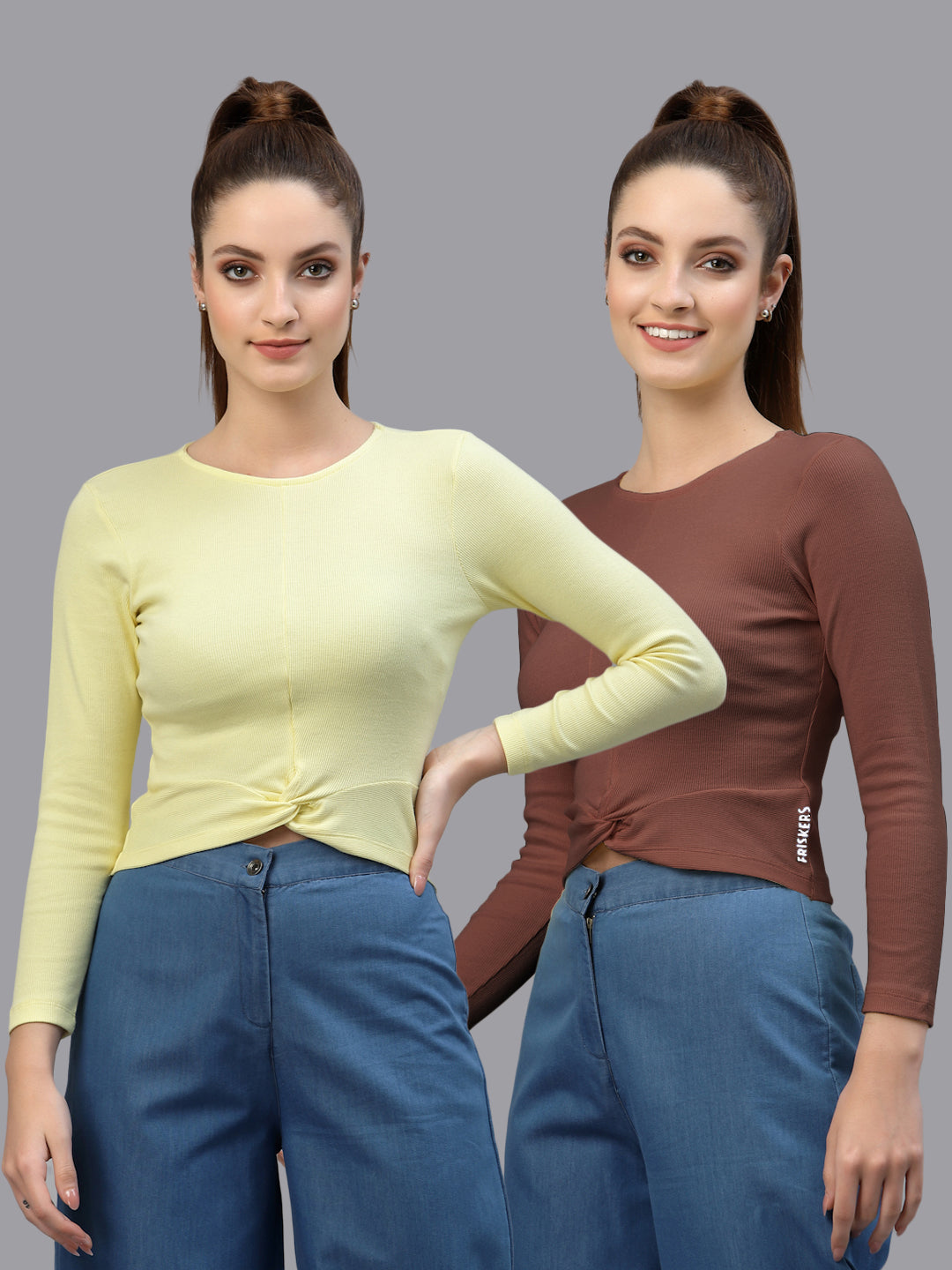 Women Pack Of 2 Ribbed Pure Cotton Crop Top - Friskers