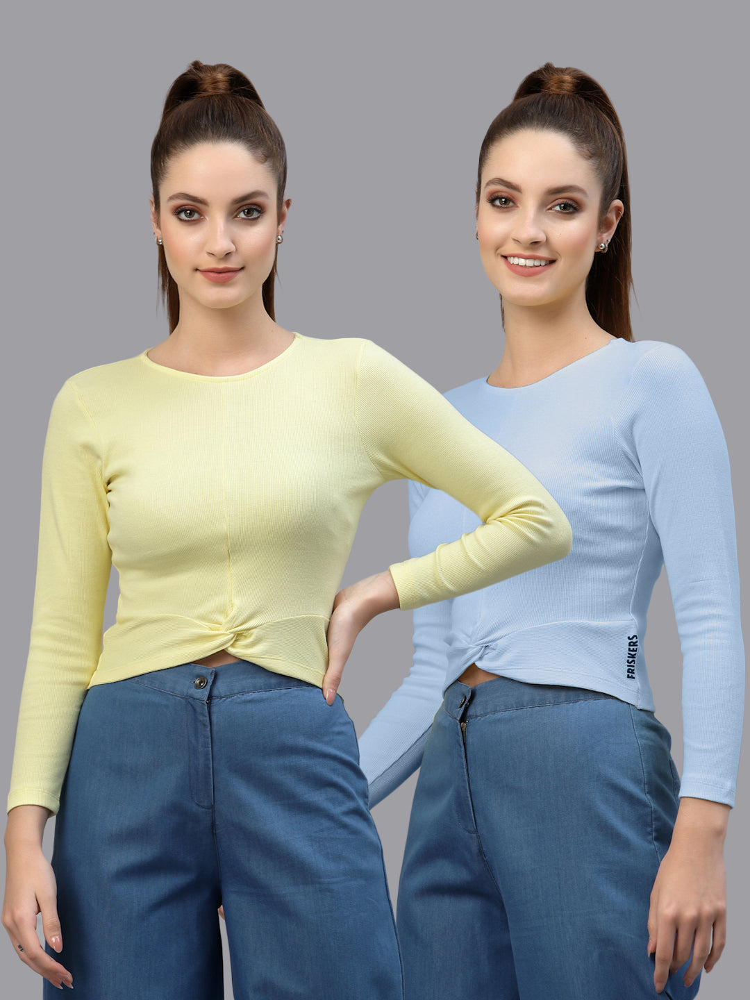 Women Pack Of 2 Ribbed Pure Cotton Crop Top - Friskers