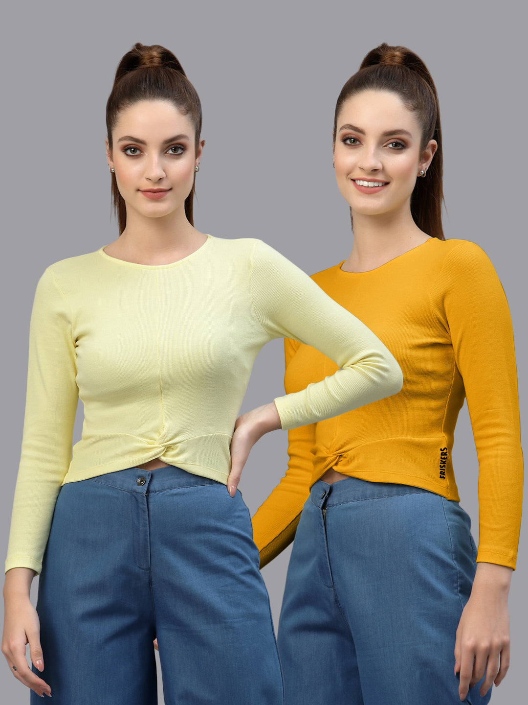 Women Pack Of 2 Ribbed Pure Cotton Crop Top - Friskers