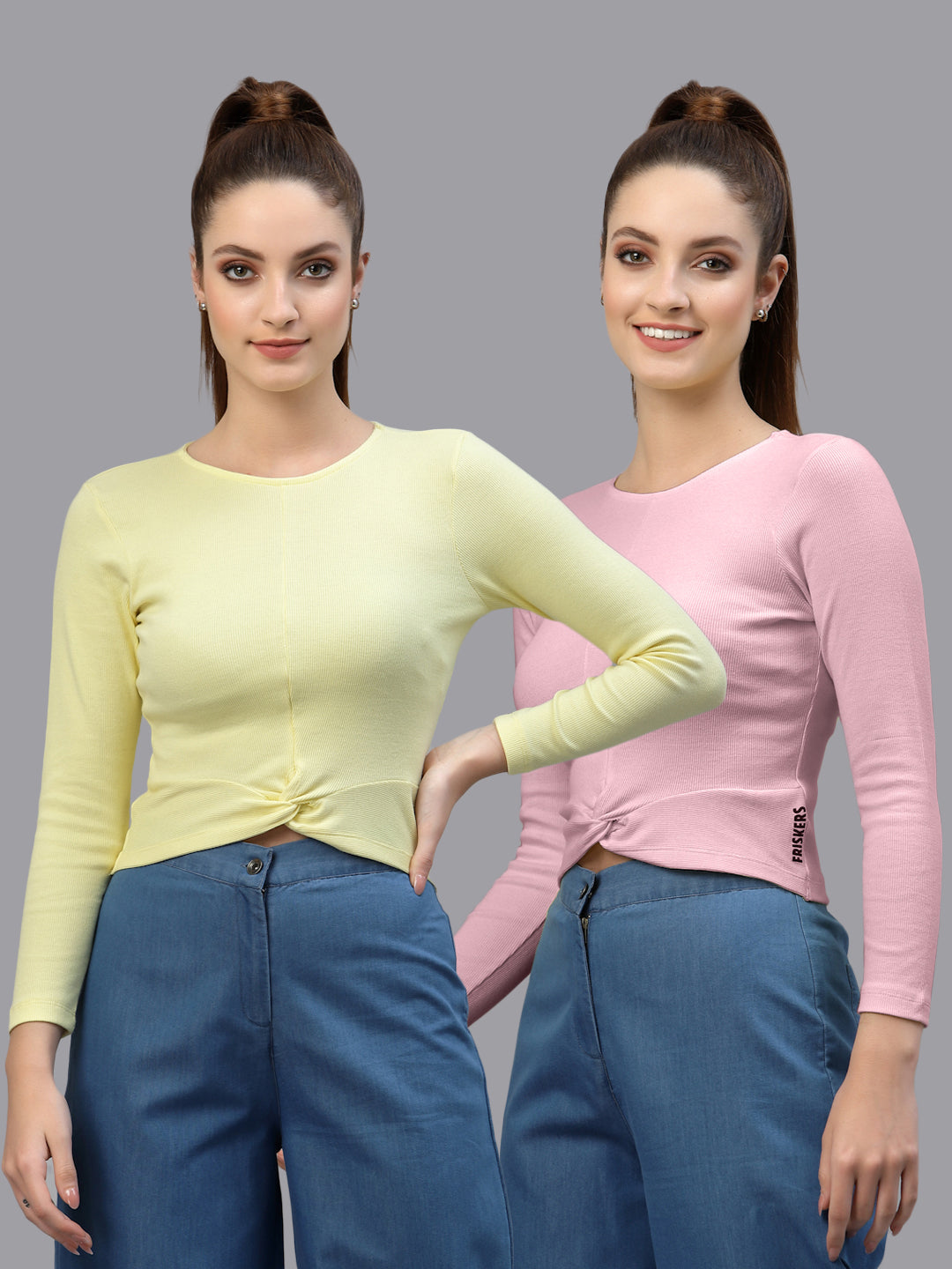 Women Pack Of 2 Ribbed Pure Cotton Crop Top - Friskers