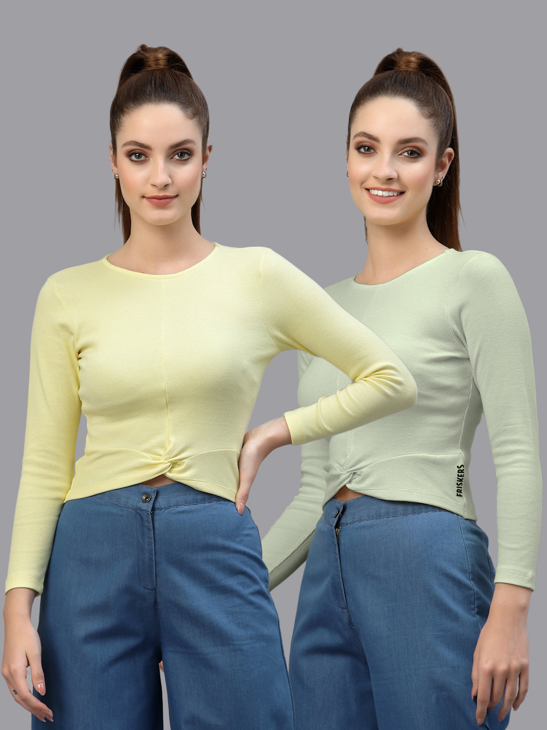 Women Pack Of 2 Ribbed Pure Cotton Crop Top - Friskers