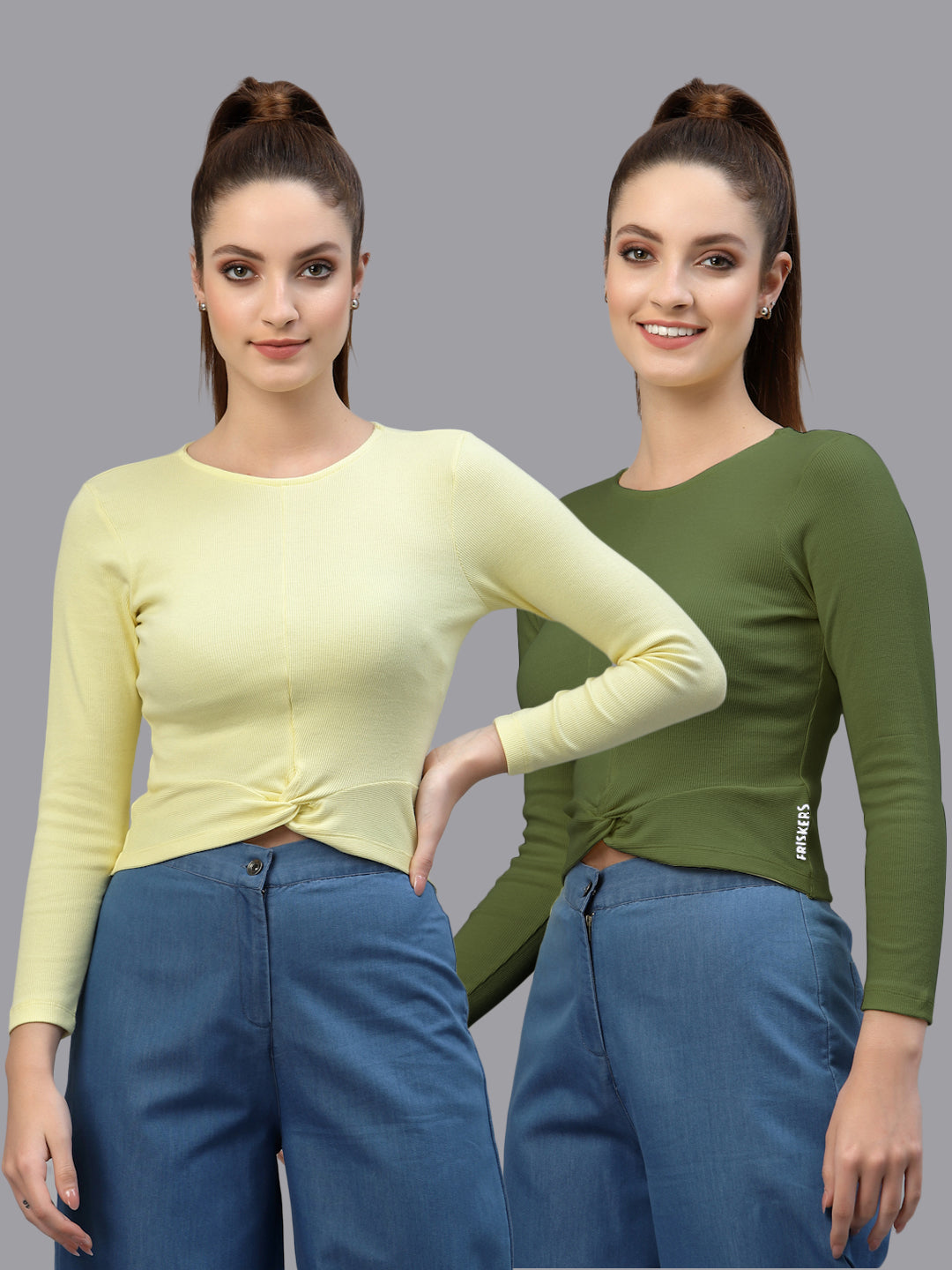 Women Pack Of 2 Ribbed Pure Cotton Crop Top - Friskers