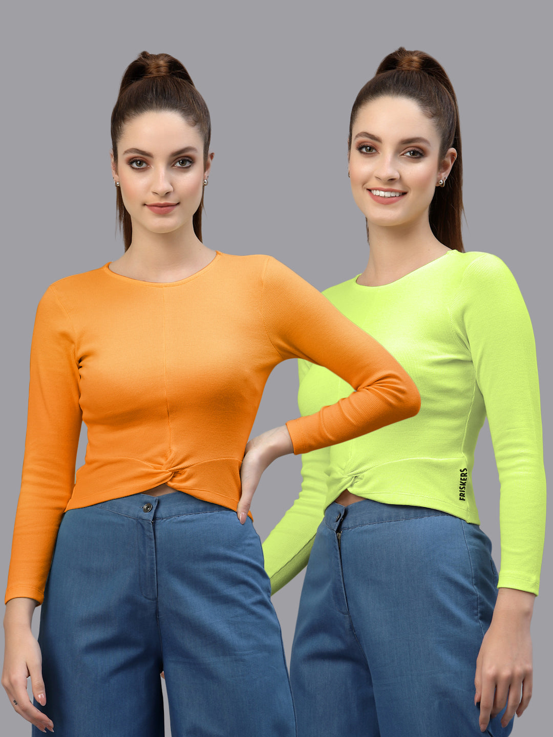 Women Pack Of 2 Ribbed Pure Cotton Crop Top - Friskers