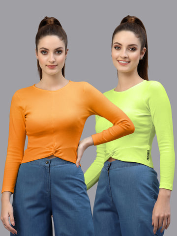 Women Pack Of 2 Ribbed Pure Cotton Crop Top - Friskers