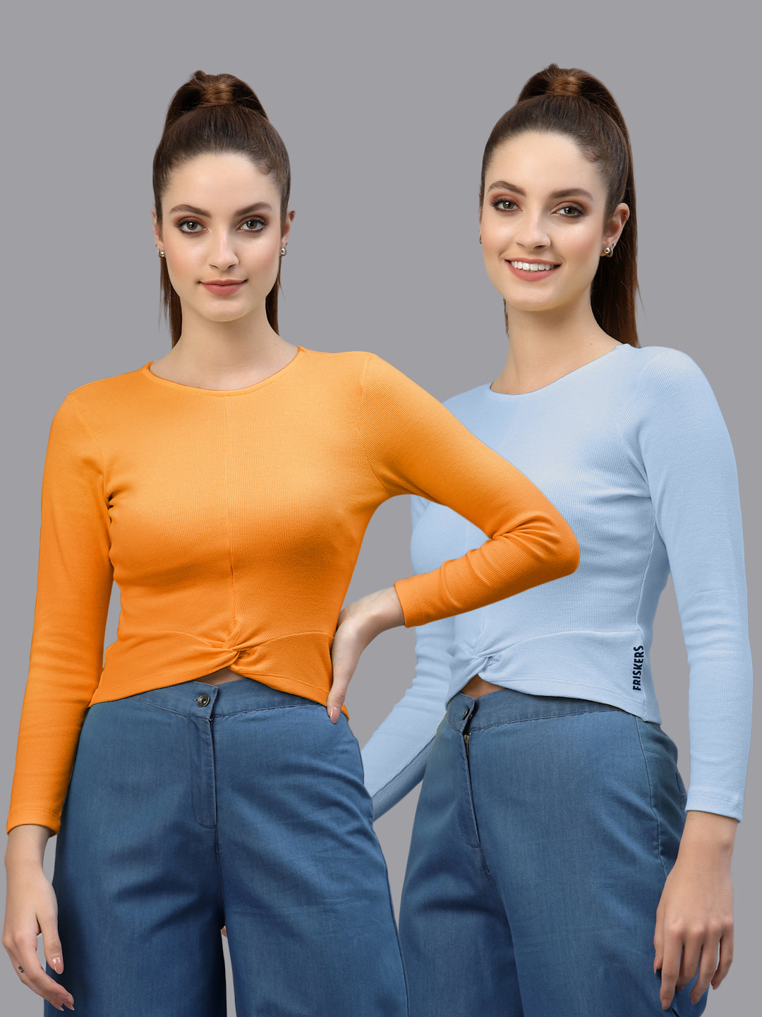 Women Pack Of 2 Ribbed Pure Cotton Crop Top - Friskers