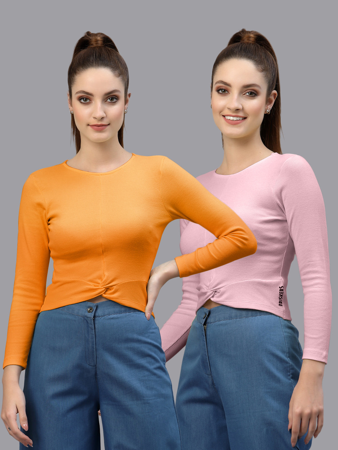 Women Pack Of 2 Ribbed Pure Cotton Crop Top - Friskers