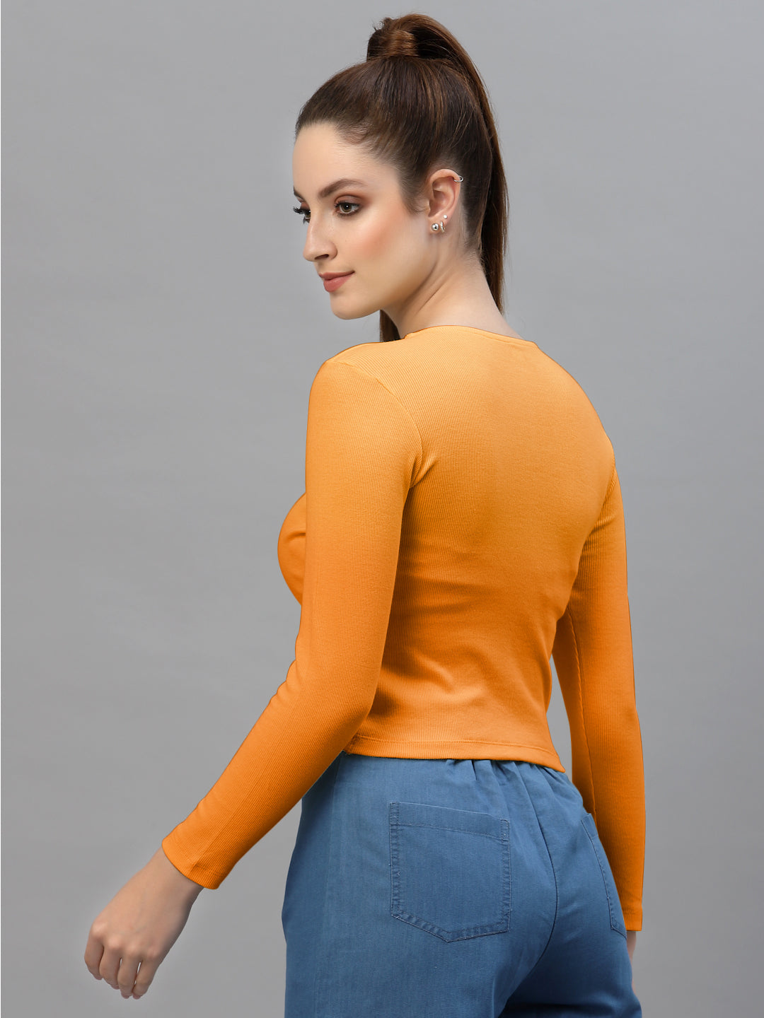 Friskers Women Round Neck Solid High-Low Crop Top - Friskers