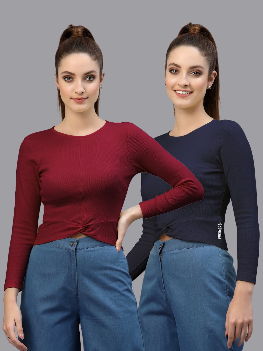 Women Pack Of 2 Ribbed Pure Cotton Crop Top - Friskers