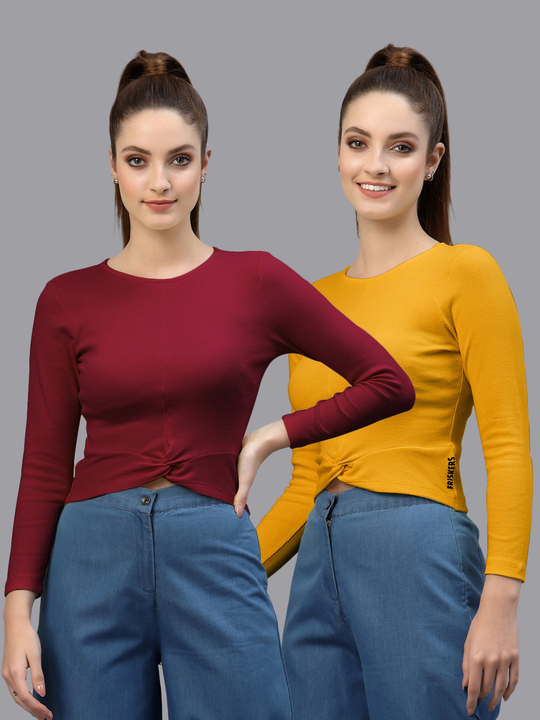 Women Pack Of 2 Ribbed Pure Cotton Crop Top - Friskers