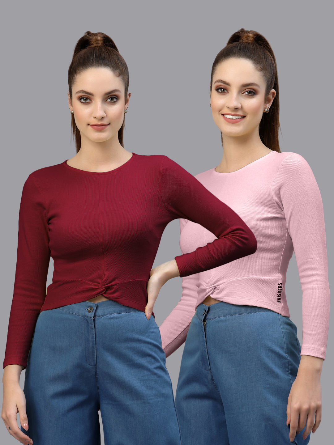 Women Pack Of 2 Ribbed Pure Cotton Crop Top - Friskers