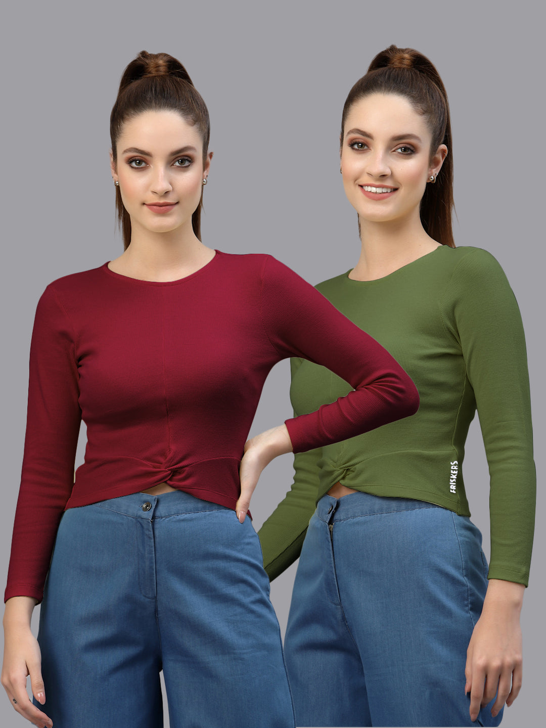 Women Pack Of 2 Ribbed Pure Cotton Crop Top - Friskers