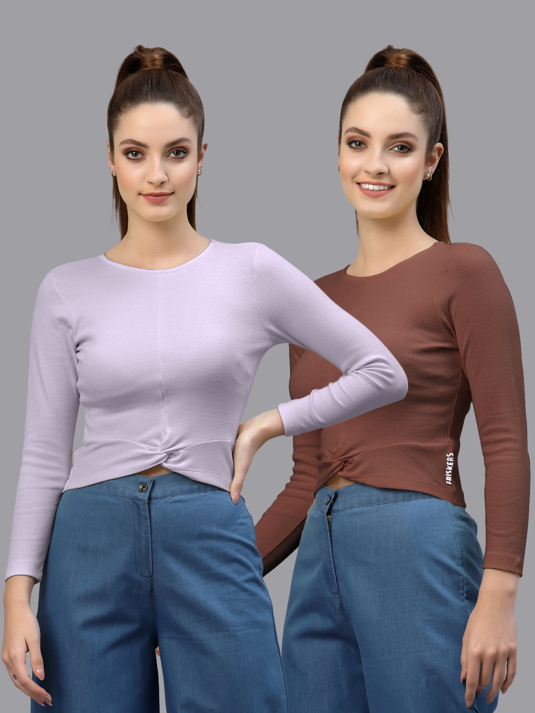 Women Pack Of 2 Ribbed Pure Cotton Crop Top - Friskers