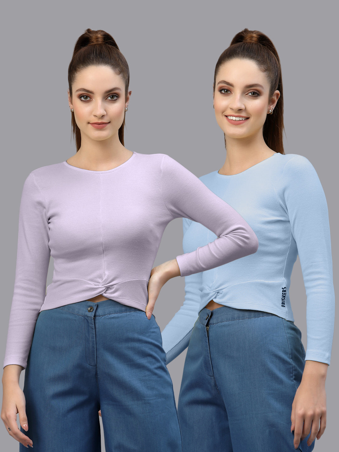 Women Pack Of 2 Ribbed Pure Cotton Crop Top - Friskers