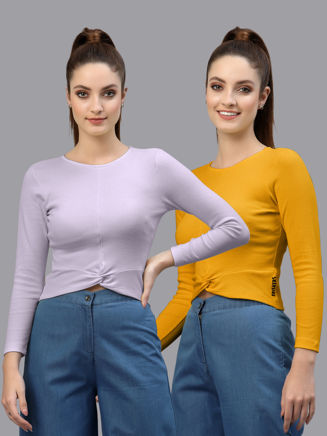 Women Pack Of 2 Ribbed Pure Cotton Crop Top - Friskers
