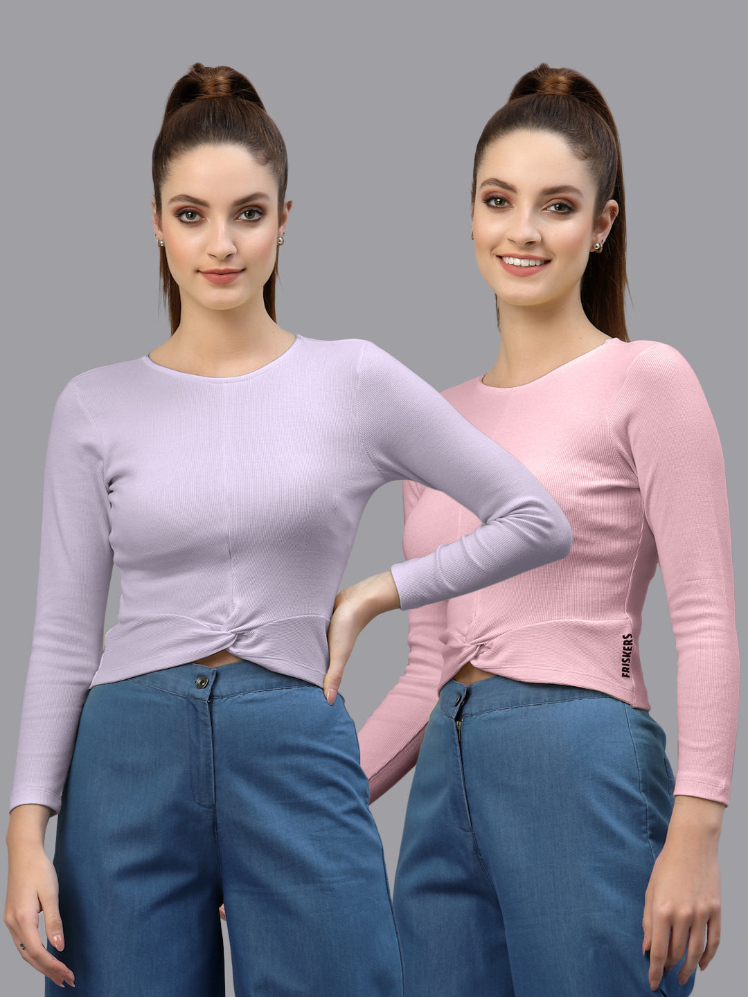 Women Pack Of 2 Ribbed Pure Cotton Crop Top - Friskers