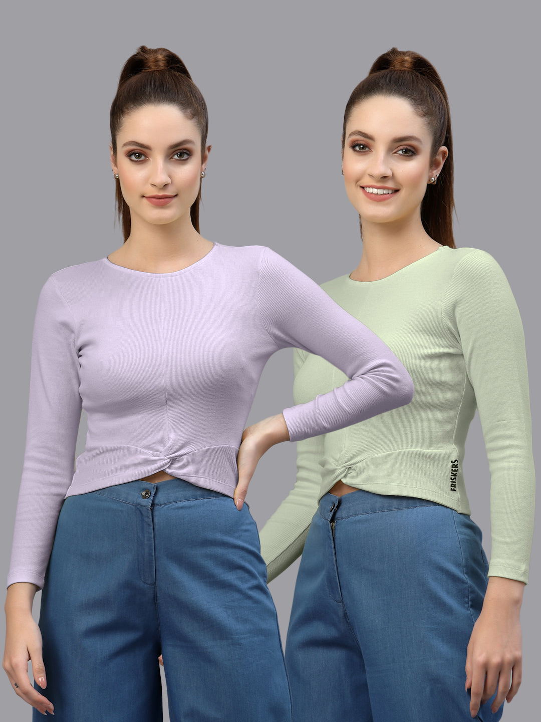 Women Pack Of 2 Ribbed Pure Cotton Crop Top - Friskers
