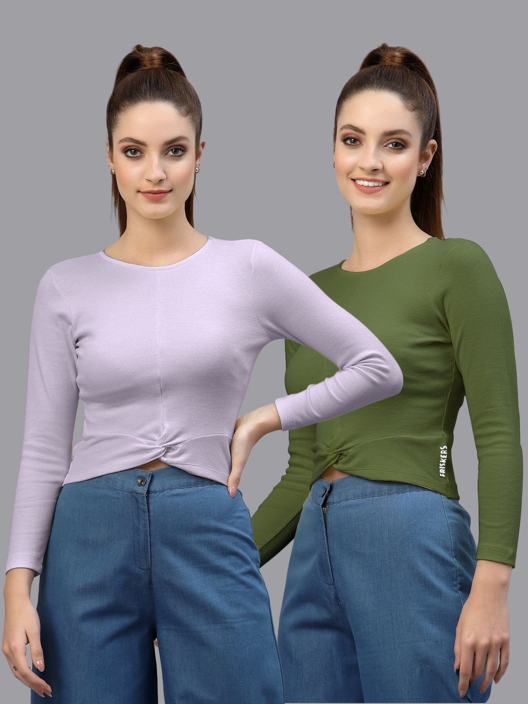 Women Pack Of 2 Ribbed Pure Cotton Crop Top - Friskers