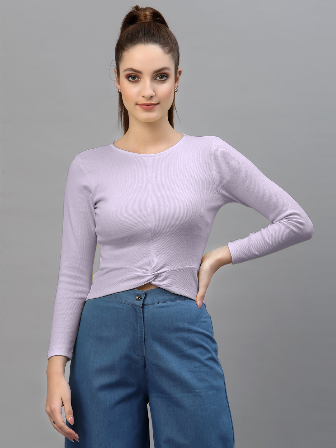 Friskers Women Round Neck Solid High-Low Crop Top - Friskers