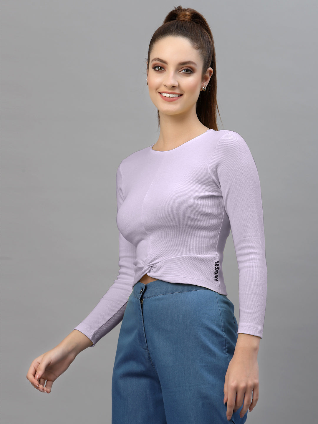 Friskers Women Round Neck Solid High-Low Crop Top - Friskers