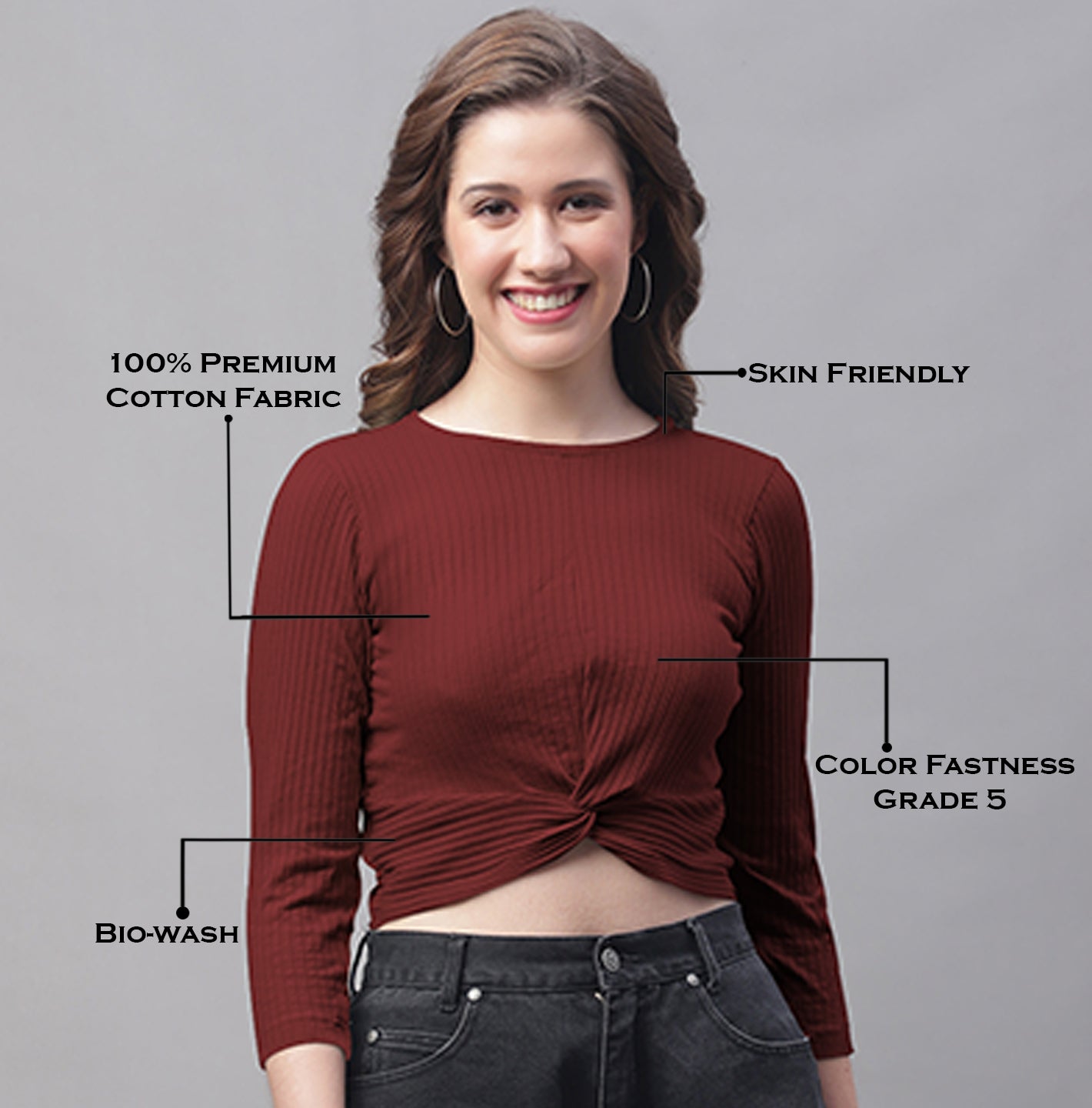 Women Round Neck Solid High-Low Crop Top - Friskers