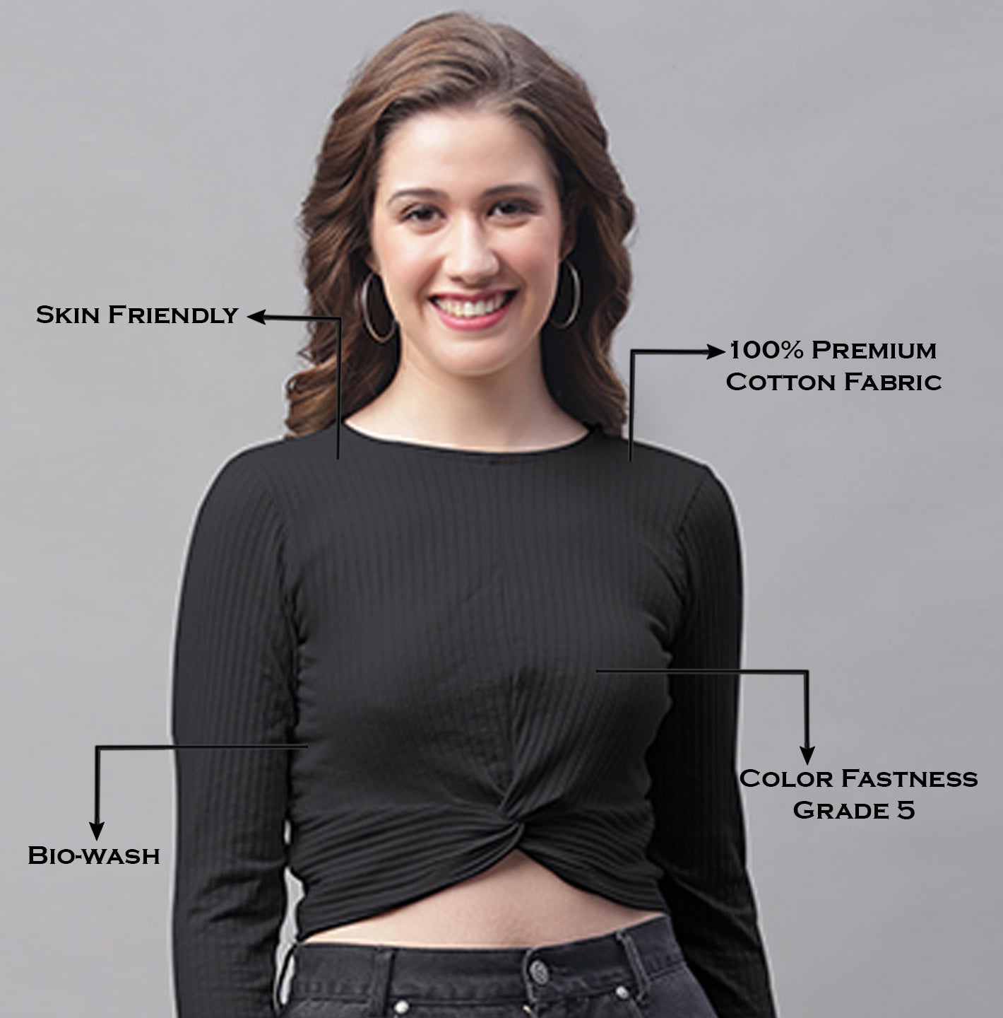 Women Round Neck Solid High-Low Crop Top - Friskers