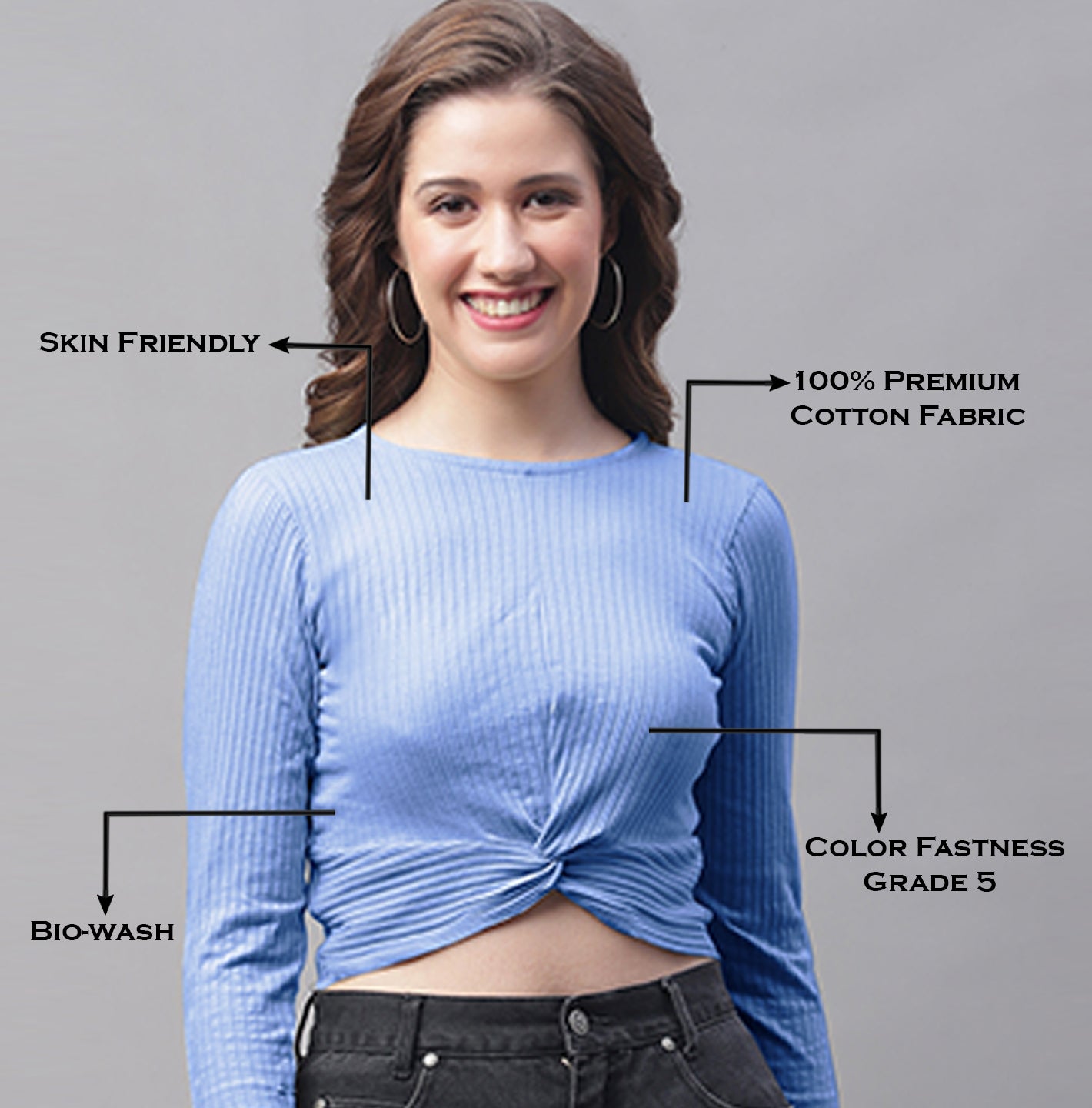 Women Round Neck Solid High-Low Crop Top - Friskers