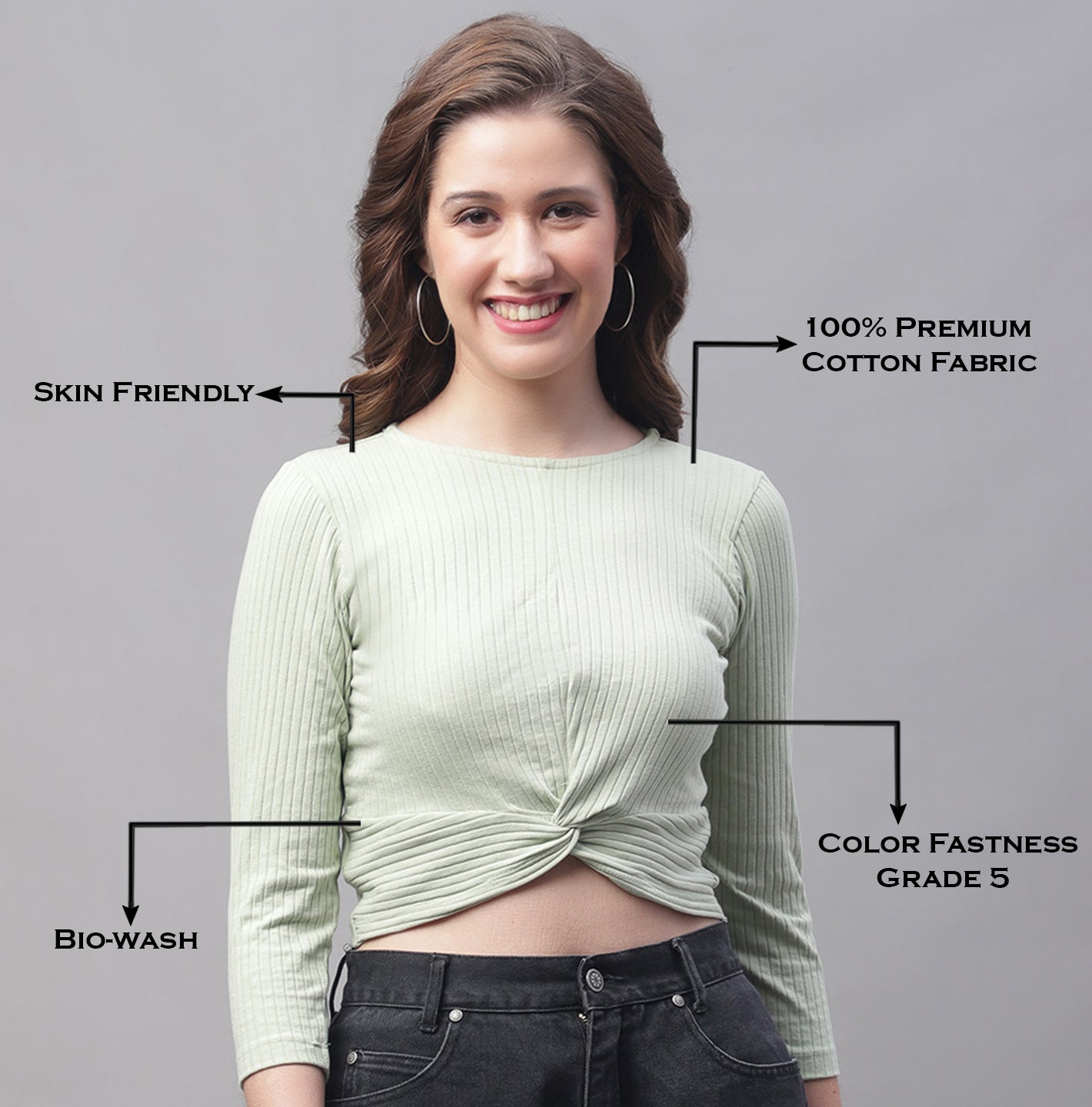 Women Round Neck Solid High-Low Crop Top - Friskers