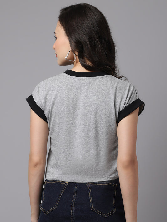 Friskers Women Solid Ribbed Round Neck Crop Top