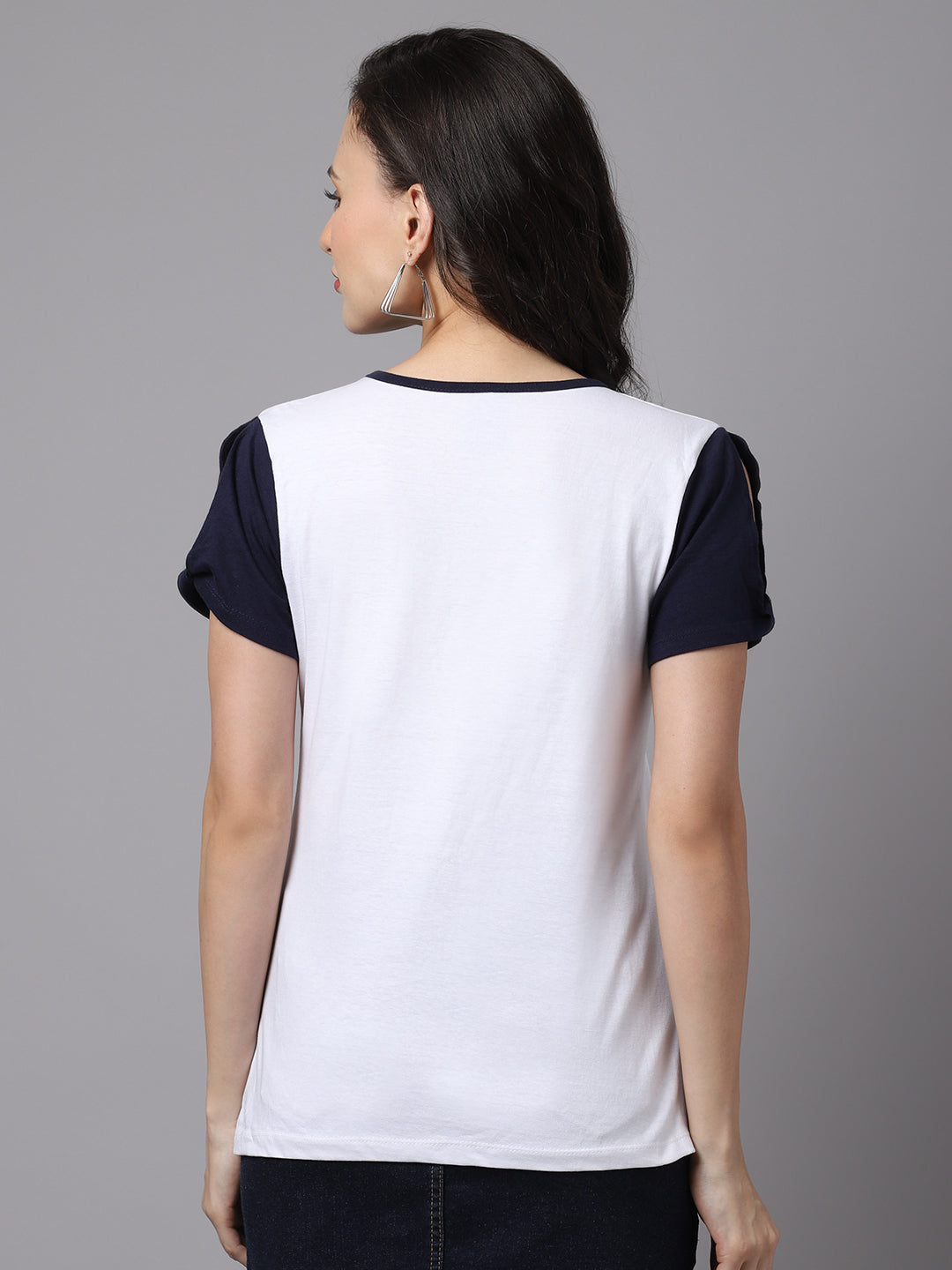 Women Multicolor Slit Sleeves Pure Cotton T-Shirt - Friskers